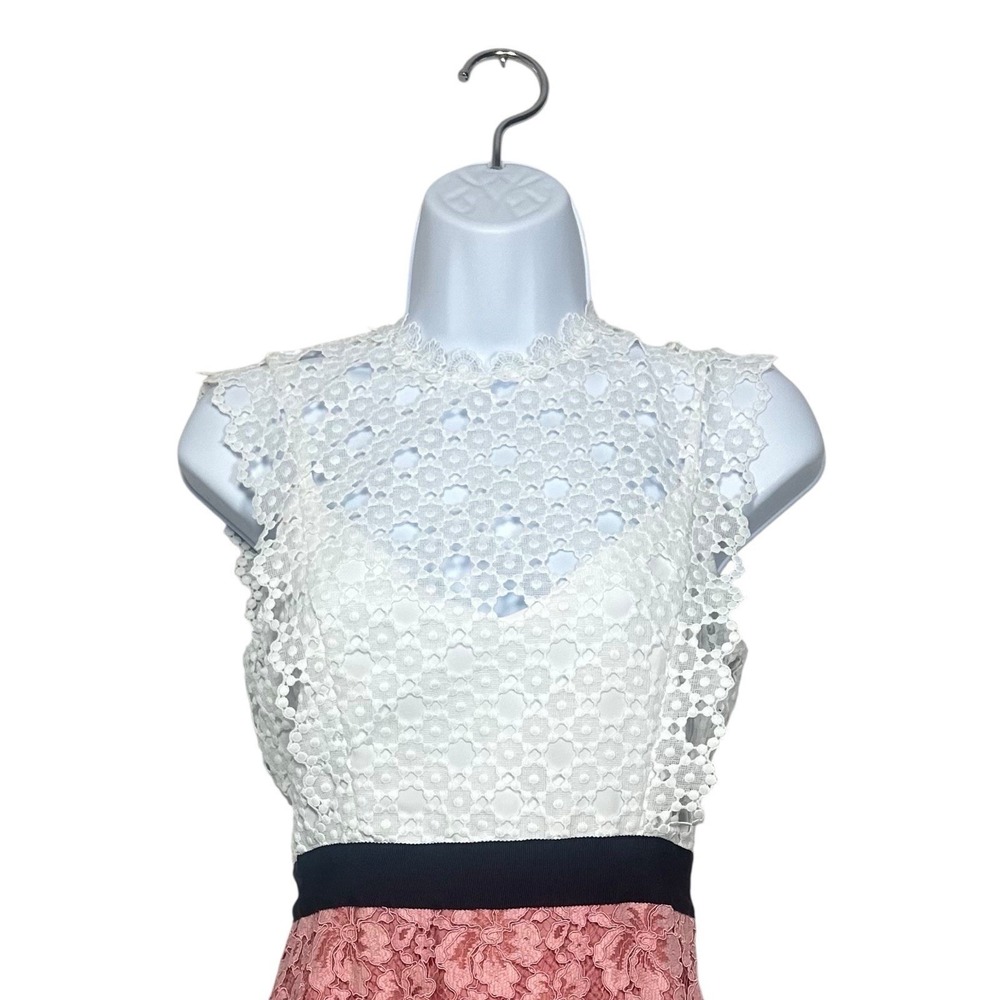 Sandro‎ White/Pink Lace Gab Sleeveless Dress Size 36 Small Elegant Romantic - Picture 5 of 13